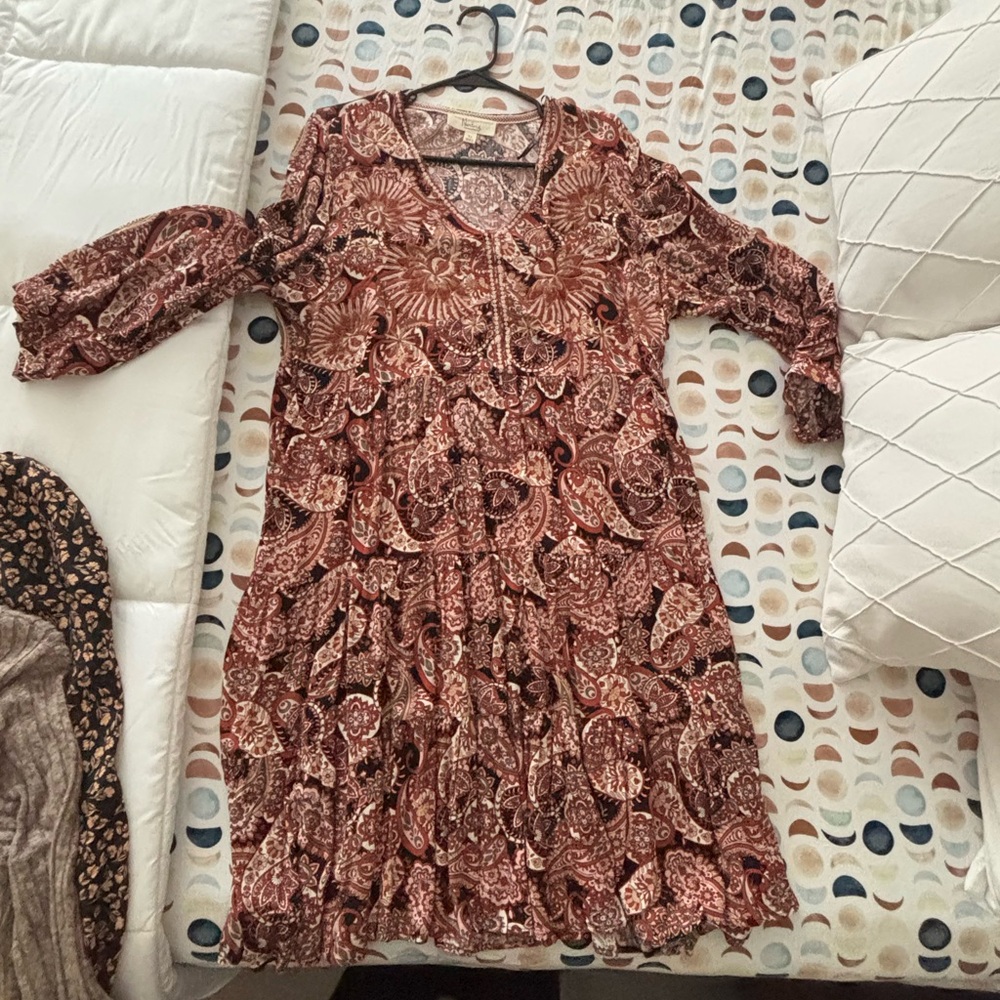 Westbound Rust Paisley Tiered Long-Sleeve Dress
